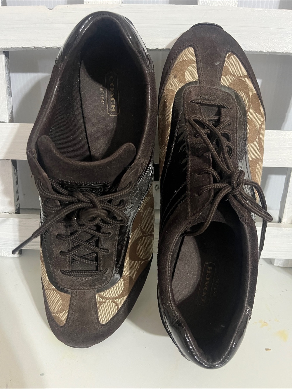 Coach  Brown Suede & Signature Canvas Sneakers